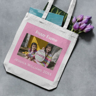 Bolsa Tote Caça de Ovos de Cuta Fotográfica com Nome Personal