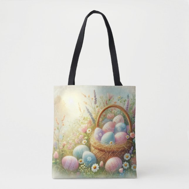 Bolsa Tote Caça de Ovos de Páscoa Pastel (Frente)