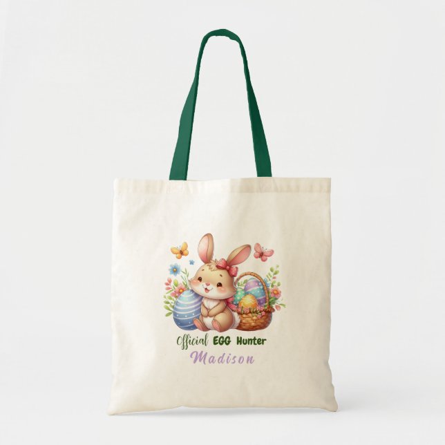 Bolsa Tote Caçador de ovos de coelho da Páscoa bonito persona (Frente)