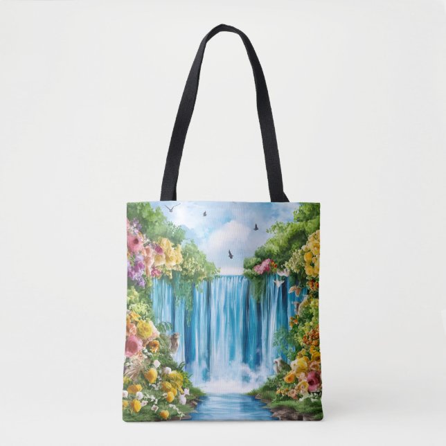 Bolsa Tote Cachoeira pintada à aquarela (Frente)