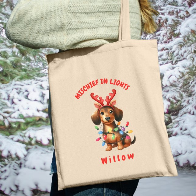 Bolsa Tote Cachorra Aquática Cachorro das Luzes Festivas (Carry festive cheer with this custom fun Dachshund dog tote bag. A perfect gift for dog lovers.)