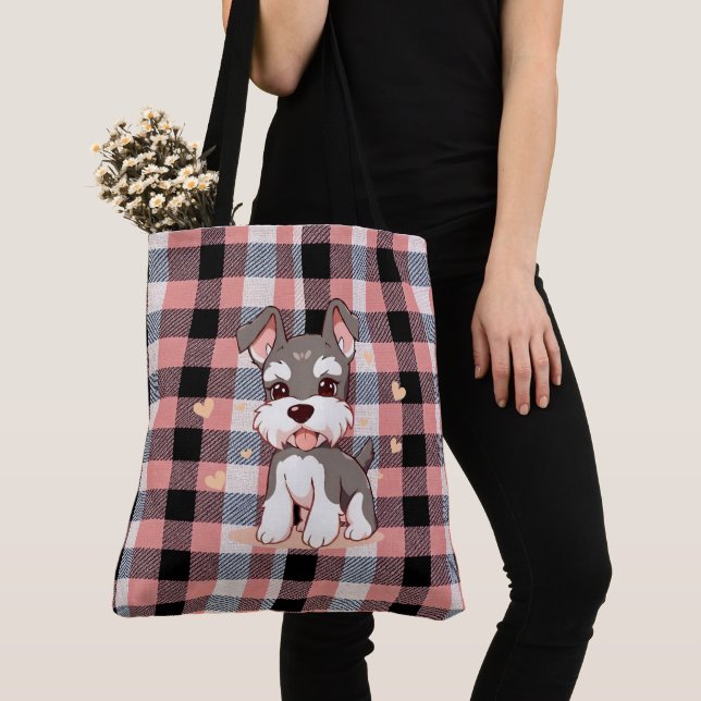 Bolsa Tote Cachorrinho de Xadrez Rosa (Close Up)