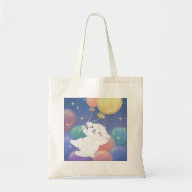 Bolsa Tote Cachorrinho Fofo com Balões & Estrelas (Frente)