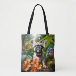 Bolsa Tote 😍Cachorrinho francês doce em uma selva