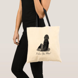 Bolsa Tote cachorrinho preto e branco abraçando cão-mãe