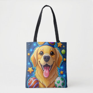 Bolsa Tote Cachorrinho Retriever Dourado Mágico com Estrelas