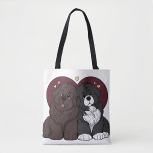 Bolsa Tote Cachorrinhos de Newfoundland Abraçados