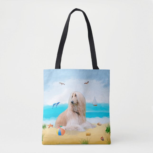 Bolsa Tote Cachorro afegão na praia (Frente)