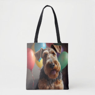 Bolsa Tote Cachorro Airedale com bolo e balões