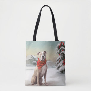Bolsa Tote Cachorro Americano Staffordshire no Natal da Neve