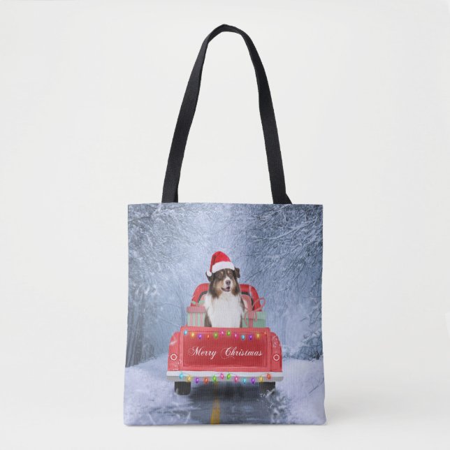 Bolsa Tote Cachorro Australiano no Natal da Neve (Frente)