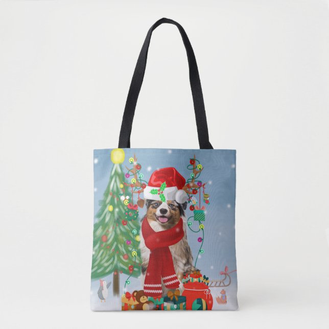 Bolsa Tote Cachorro Australiano no Natal da Neve (Frente)