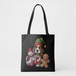 Bolsa Tote Cachorro Basset Hound Elfo Natal Feliz Natal