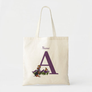 Bolsa Tote Cachorro Beagle Borboletas Monograma Inicial A Nom