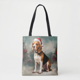 Bolsa Tote Cachorro Beagle na Neve Natal