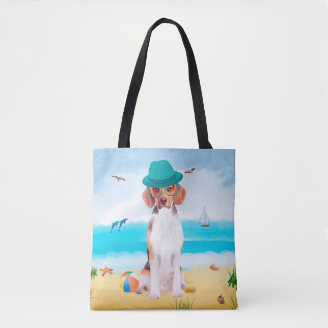 Bolsa Tote Cachorro Beagle na Praia (Frente)