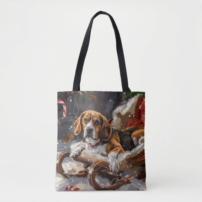 Bolsa Tote Cachorro Beagle Natal Festivo (Frente)