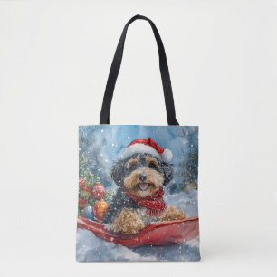 Bolsa Tote Cachorro Bernedoodle no Trenó 'Deixe Nevar' Natal