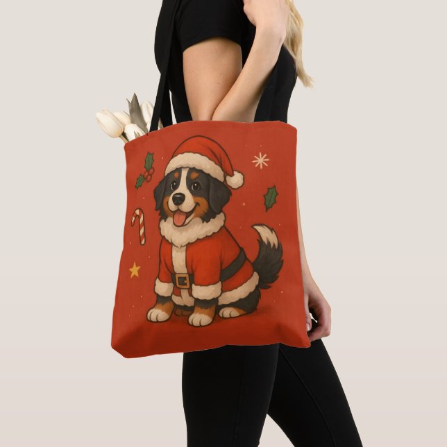 Bolsa Tote Cachorro Bernês de Natal Bernese Mountain Santa (Close Up)