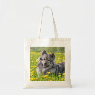 Bolsa Tote Cachorro Bonito Eurasier em Dandélio Flor de Prado