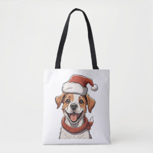 Bolsa Tote Cachorro Bonito vestindo Chapéu de Natal Clássico