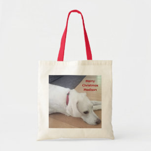 Bolsa Tote Cachorro bonito Vestindo Red Collar Natal