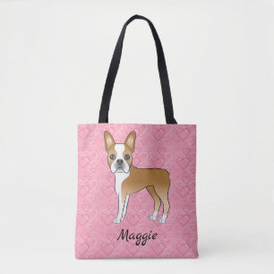 Bolsa Tote Cachorro Boston Terrier Bege e Branco em Corações 
