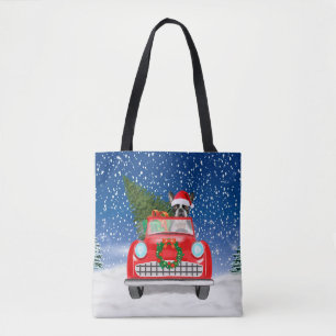 Bolsa Tote Cachorro Boston Terrier Dirigindo Carro Na Neve Na