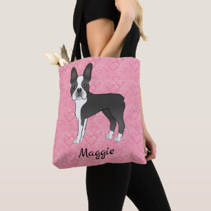 Bolsa Tote Cachorro Boston Terrier Preto E Branco Em Corações