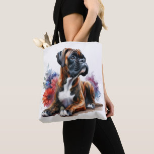 Bolsa Tote Cachorro Boxer em Flor Boxer & Blossoms 
