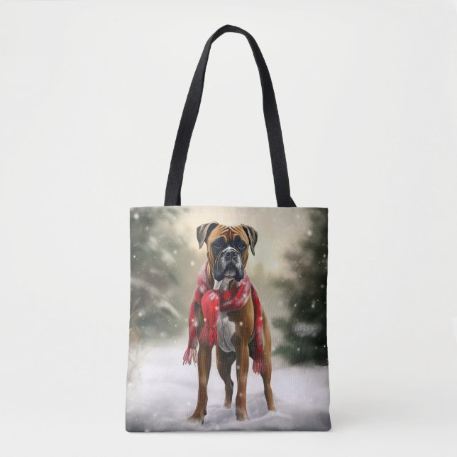 Bolsa Tote Cachorro Boxer na Neve Natal (Frente)