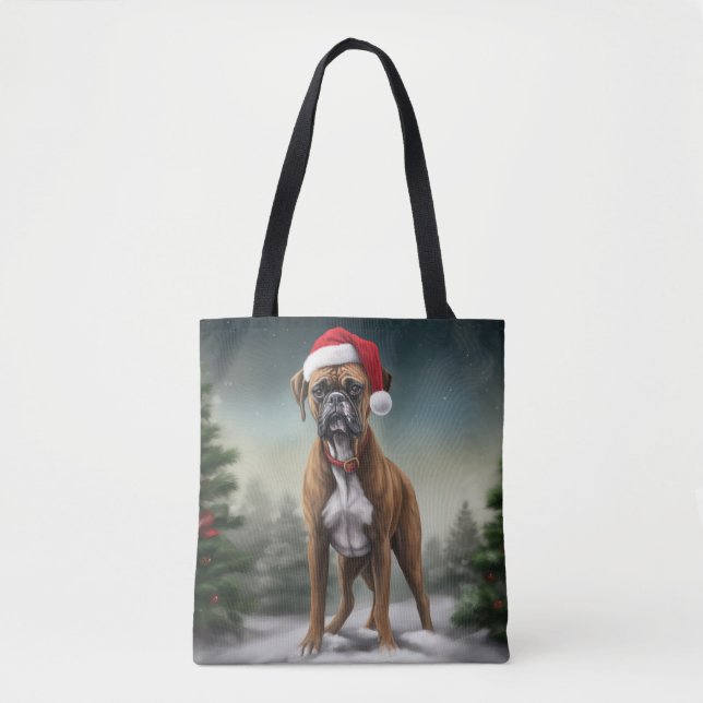 Bolsa Tote Cachorro Boxer na Neve Natal (Frente)