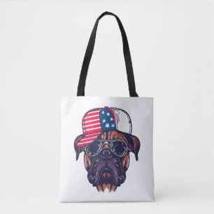 Bolsa Tote Cachorro-Boxim Vestindo Azul Branco