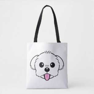 Bolsa Tote Cachorro Branco Bichon Cachorro Esticando A Língua