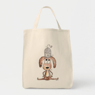 Bolsa Tote Cachorro Branco Bonito com Gato na Cabeça