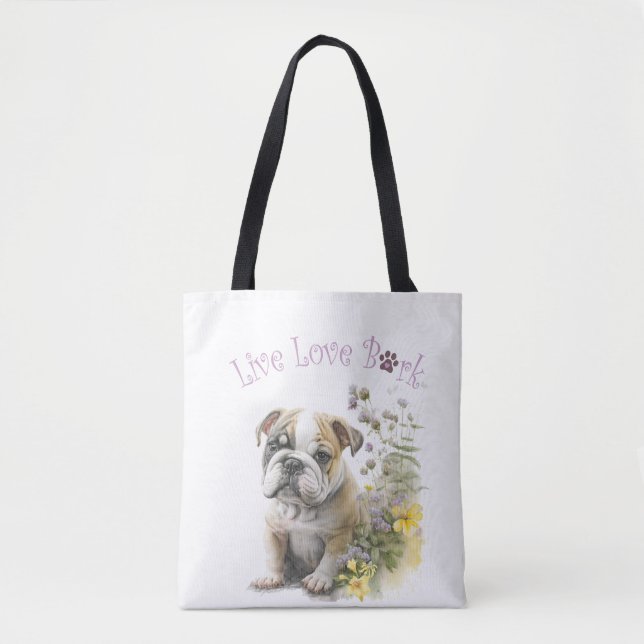 Bolsa Tote Cachorro Buldogue Mãe Floral (Frente)