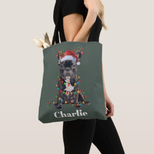 Bolsa Tote Cachorro Bulldog Francês de Natal Nome Personaliza