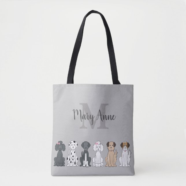 Bolsa Tote Cachorro Cachorro Amém Cinza Monograma (Frente)