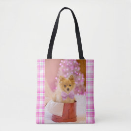 Bolsa Tote Cachorro Cachorro com Foto de Natal de Arco Rosa