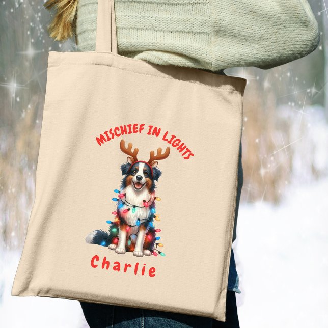 Bolsa Tote Cachorro Cachorro-de-Natal Bonito (Carry festive cheer with this custom fun Border Collie dog tote bag. A perfect gift for dog lovers.)