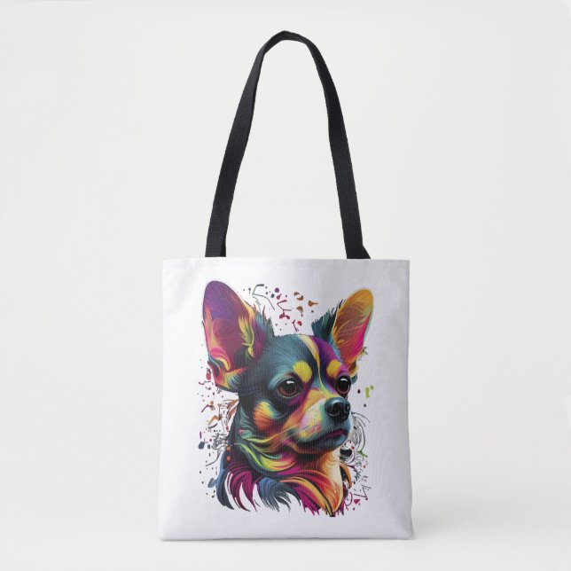 Bolsa Tote Cachorro Cachorro de Pintura do Abstrato Chihuahua (Frente)