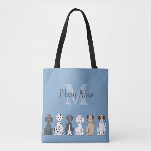 Bolsa Tote Cachorro Cachorro Passa Monograma Azul (Frente)