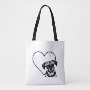 Bolsa Tote Cachorro Cachorro Vestindo Óculos Cardíaco Design