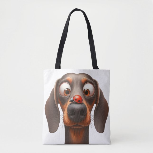Bolsa Tote cachorro caprichoso com joaninha (Frente)