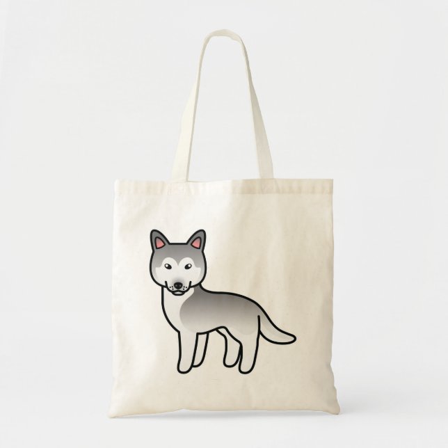 Bolsa Tote Cachorro Cartoon Siberiano Husky Cinza E Branco (Frente)