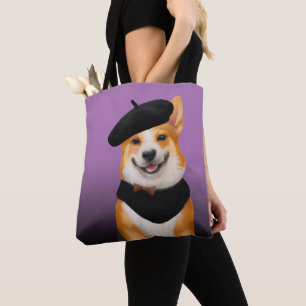 Bolsa Tote Cachorro Chic Corgi Vestindo Beret & Bandanna