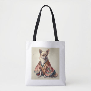 Bolsa Tote Cachorro Chihuahua No Japonês Kimono Robe Ilustraç