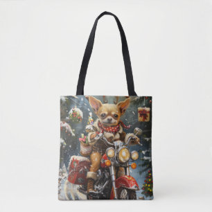 Bolsa Tote Cachorro Chihuahua Pilotando Moto Natal