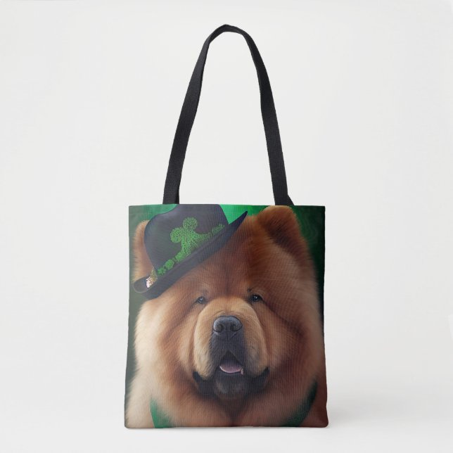 Bolsa Tote Cachorro Chow na Rua. Vestido do Dia de Patrick (Frente)