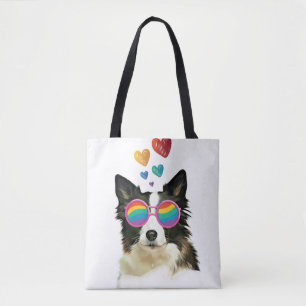 Bolsa Tote Cachorro Collie de Borda com Dia de os namorados d